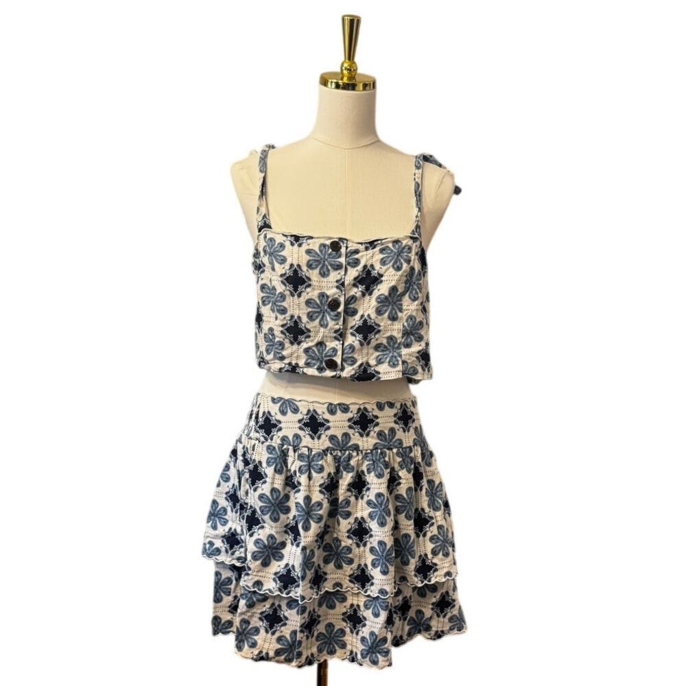 Agua Bendita x Target Blue Floral Eyelet Two-Piece Set Crop Top Skirt Set XL/XXL